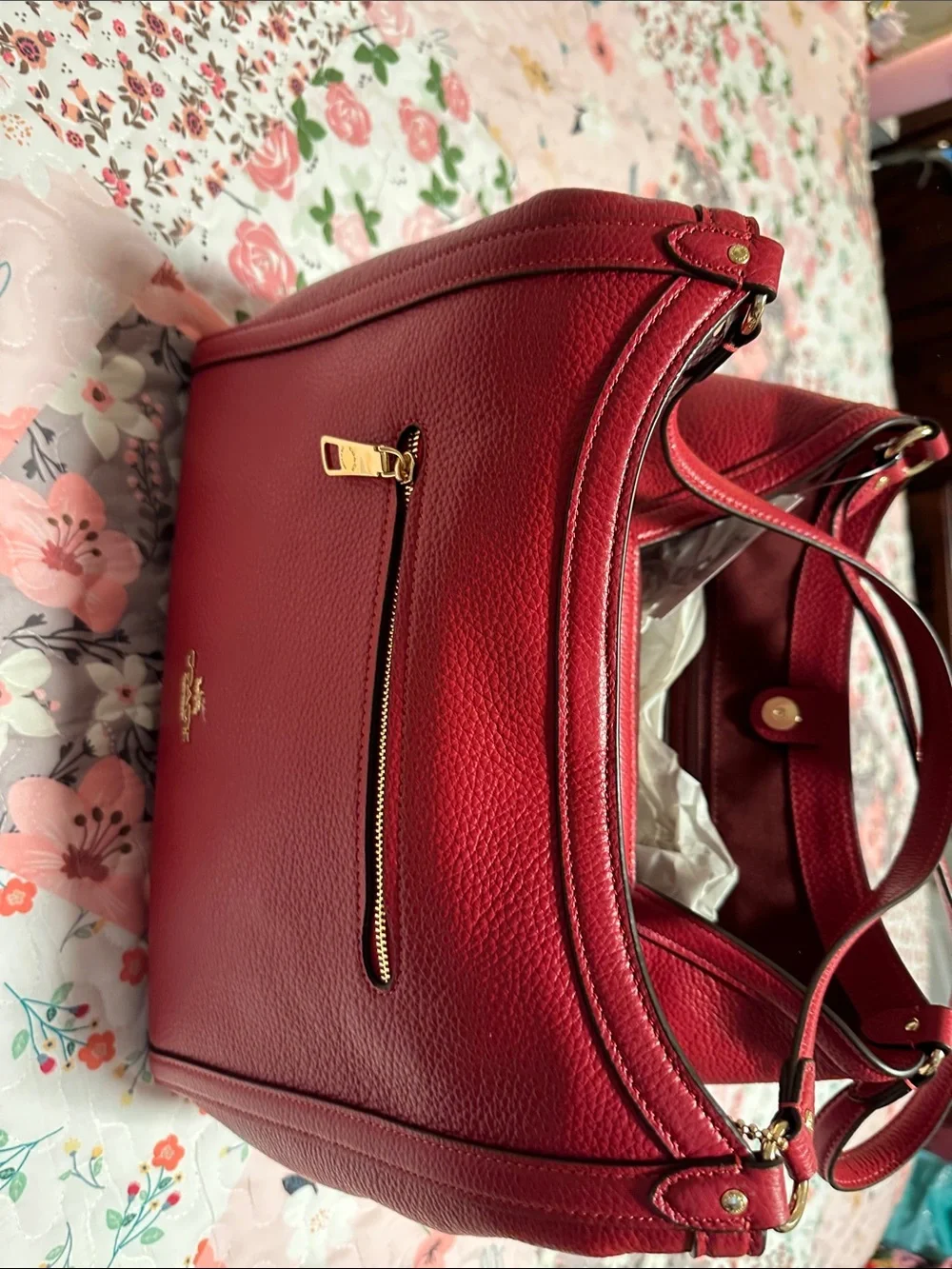 Coach Red Pebbled Leather Hobo Shoulder Bag with Gold Hardware NWT